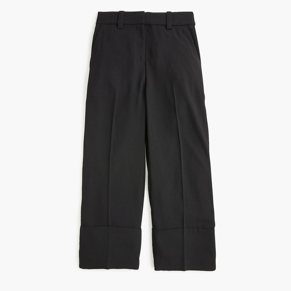 J Crew • Cropped Wide-leg Pant in 365 Crepe black flat front cuffed trouser - Picture 3 of 13